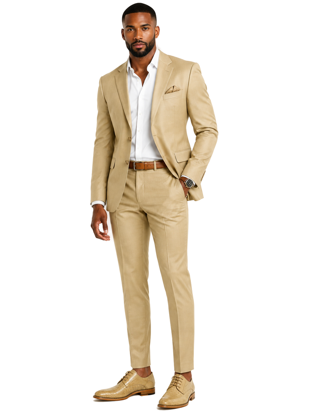 GIOVANNI Mason/Natural Leather Shoes - Model wearing shoe - 9cef87e7-8217-4e91-b19c-a767b725cc3a-bg-white.png
