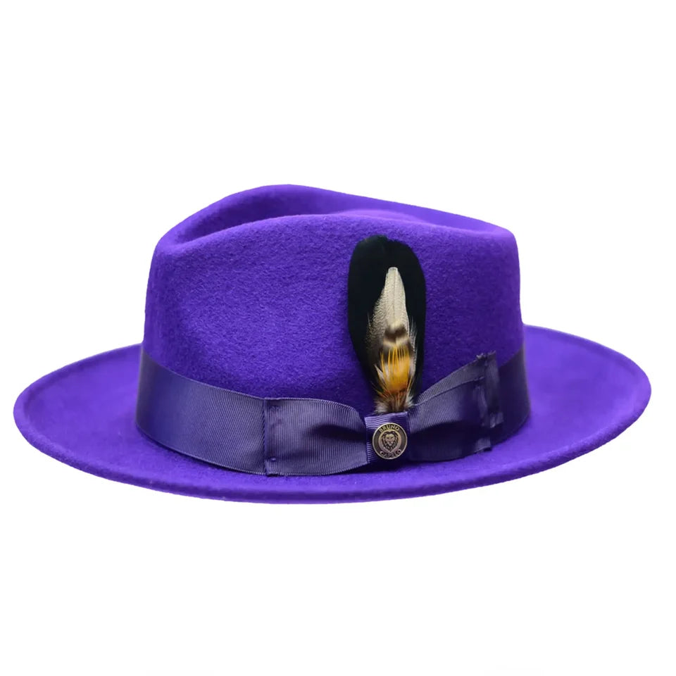 Bel-Air Collection Crushable Wool Felt Fedora Hat with Bruno Pin – Purple