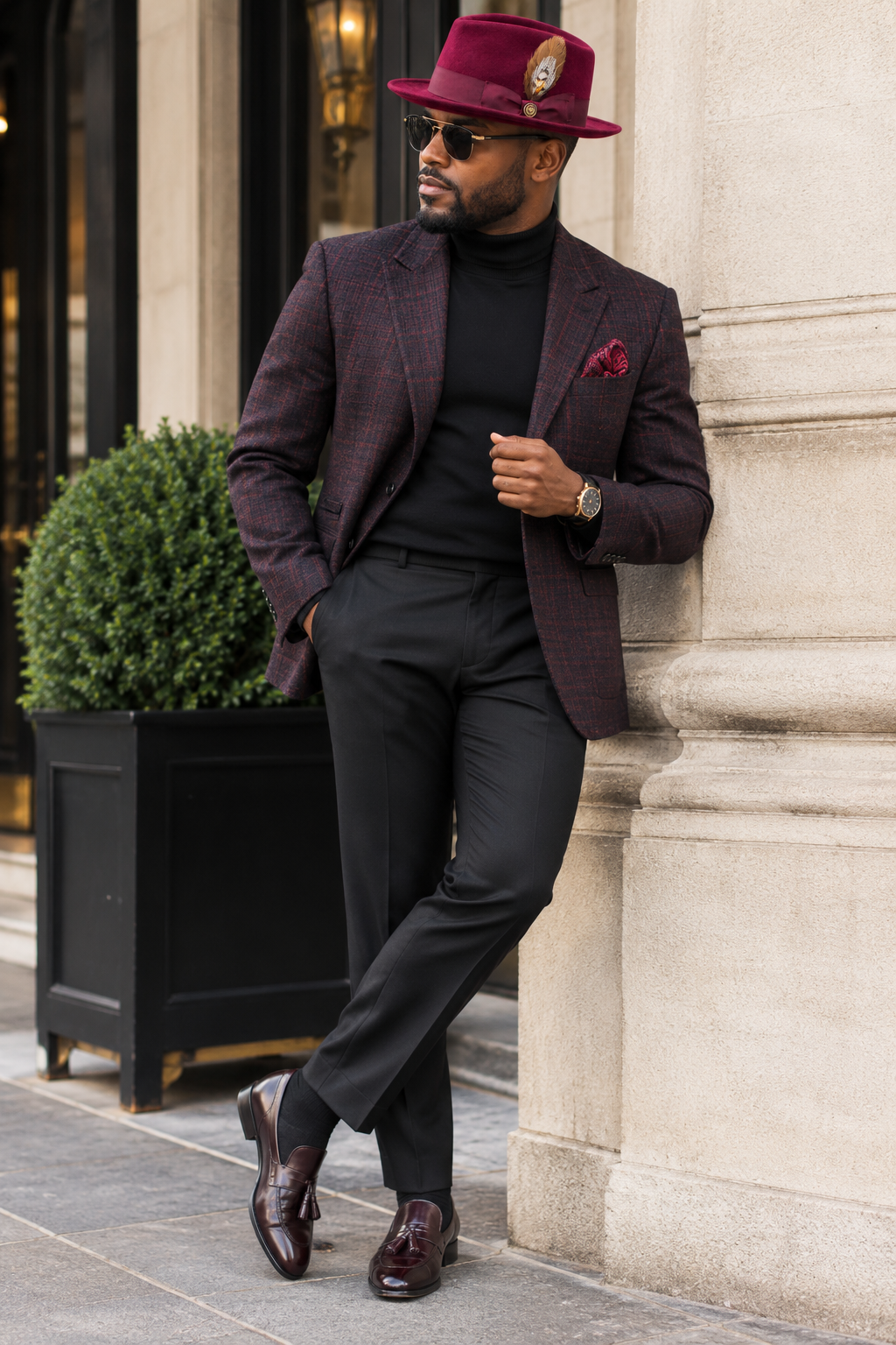 Bel-Air Collection Crushable Wool Felt Fedora Hat with Bruno Pin – Burgundy