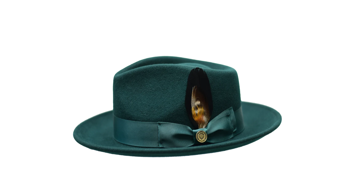 Bel-Air Collection Crushable Wool Felt Fedora Hat with Snap Brim – Hunter Green