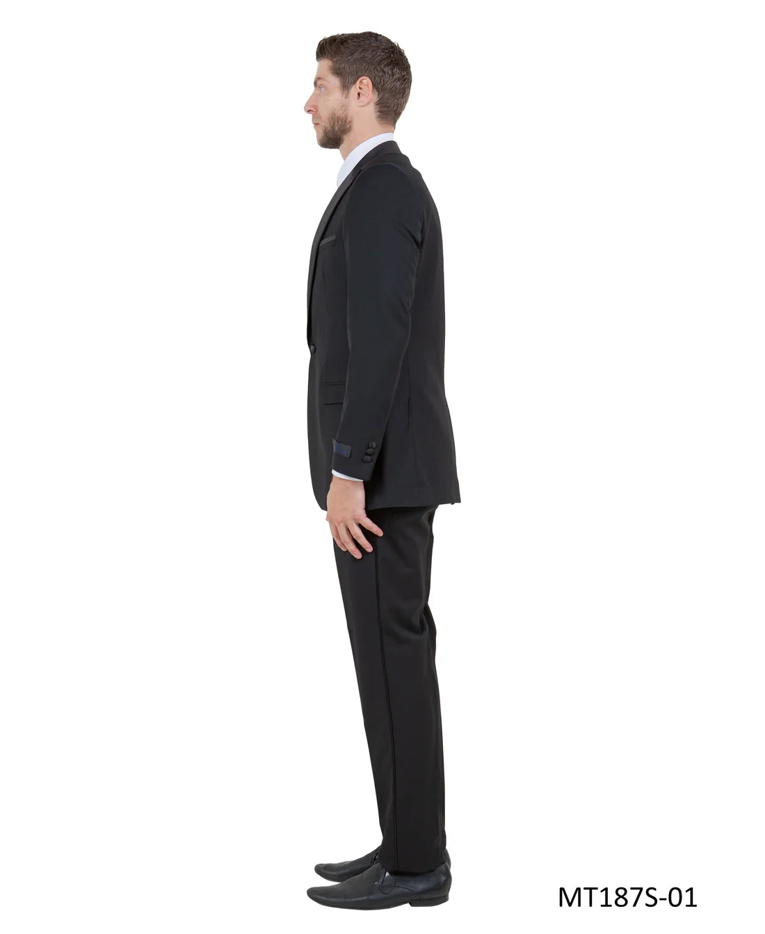Black on Black Satin Peak Lapel Slim Fit 2-Piece Tuxedo – BM MT187S
