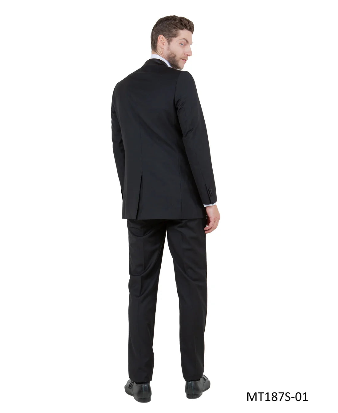Black on Black Satin Peak Lapel Slim Fit 2-Piece Tuxedo – BM MT187S