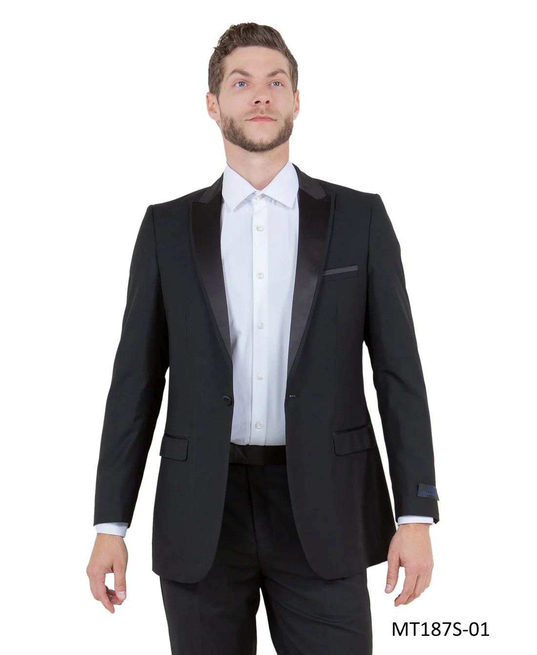 Black on Black Satin Peak Lapel Slim Fit 2-Piece Tuxedo – BM MT187S