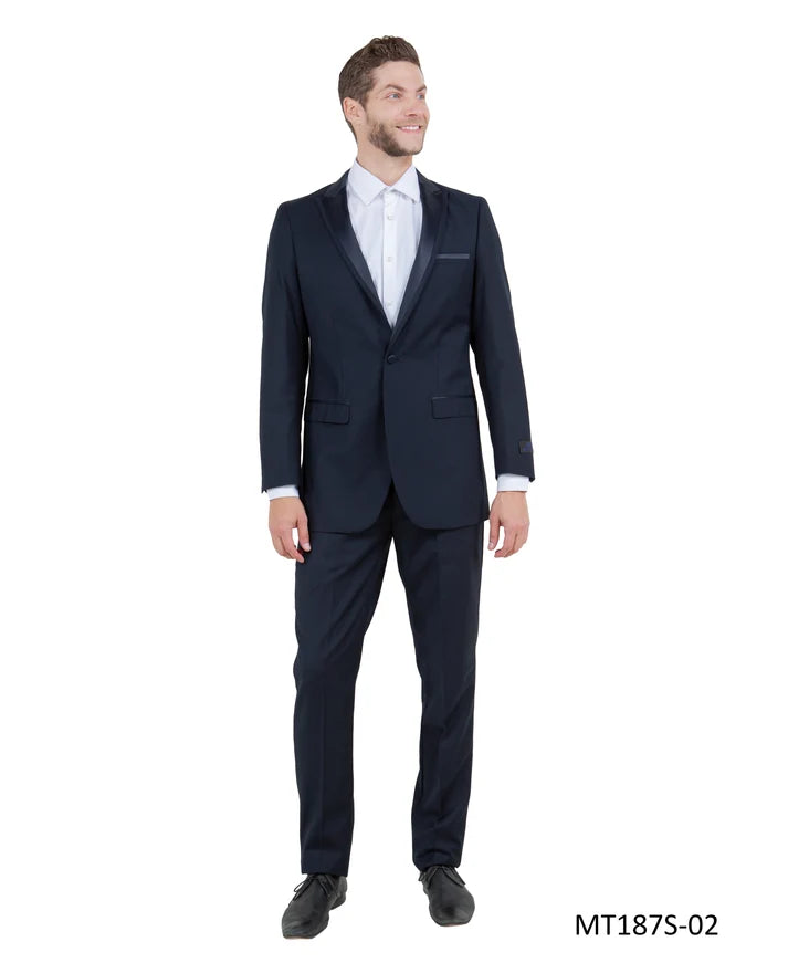 Navy on Navy Satin Peak Lapel Slim Fit 2-Piece Tuxedo – BM MT187S