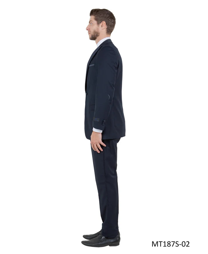 Navy on Navy Satin Peak Lapel Slim Fit 2-Piece Tuxedo – BM MT187S