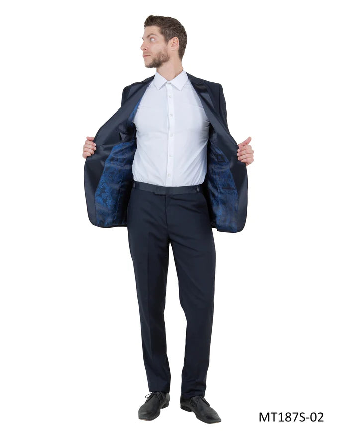Navy on Navy Satin Peak Lapel Slim Fit 2-Piece Tuxedo – BM MT187S
