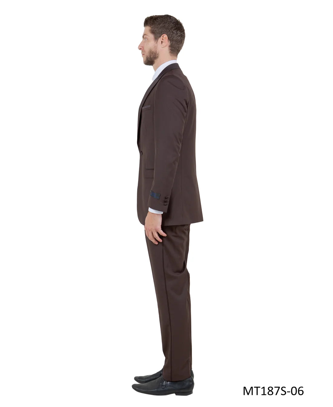 Brown on Brown Satin Peak Lapel Slim Fit 2-Piece Tuxedo – BM MT187S