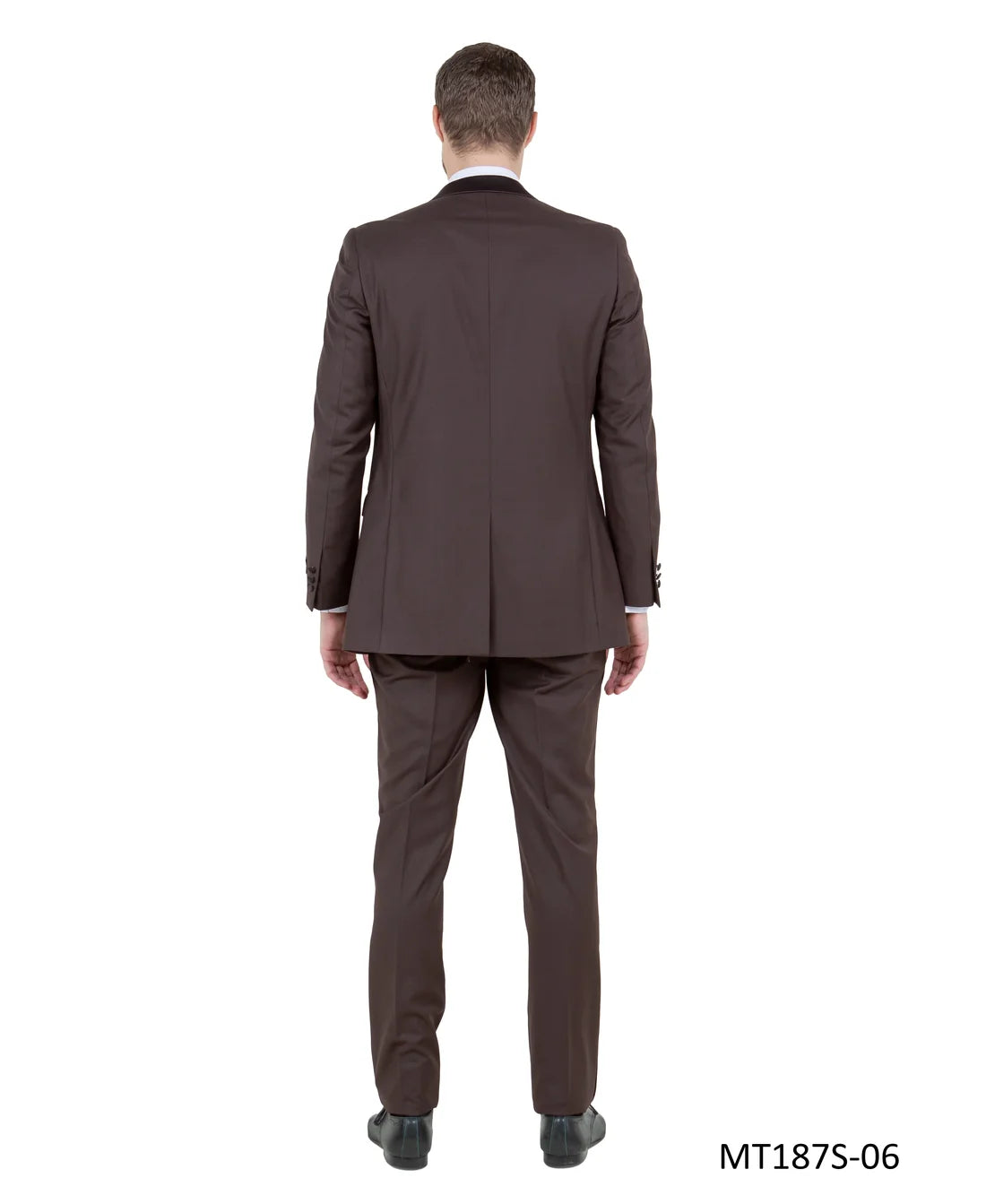 Brown on Brown Satin Peak Lapel Slim Fit 2-Piece Tuxedo – BM MT187S