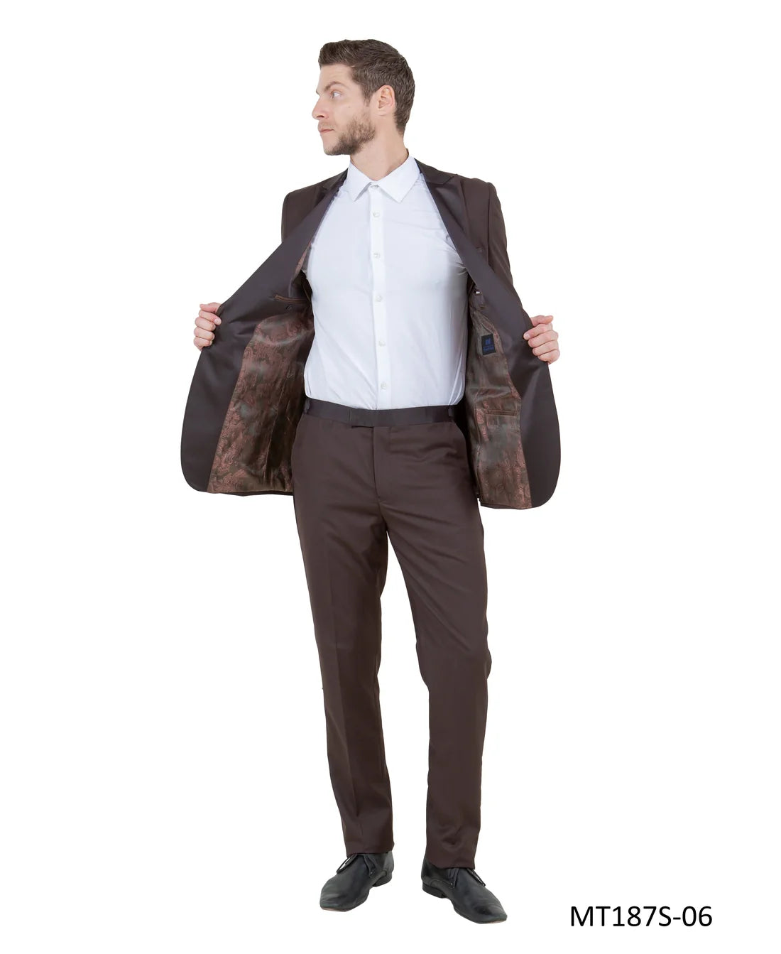 Brown on Brown Satin Peak Lapel Slim Fit 2-Piece Tuxedo – BM MT187S