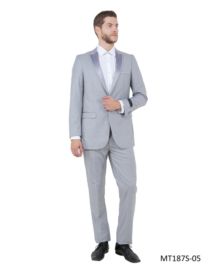 Light Grey Satin Peak Lapel Slim Fit 2-Piece Tuxedo – BM MT187S