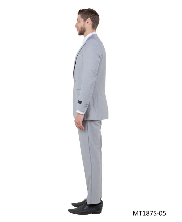 Light Grey Satin Peak Lapel Slim Fit 2-Piece Tuxedo – BM MT187S