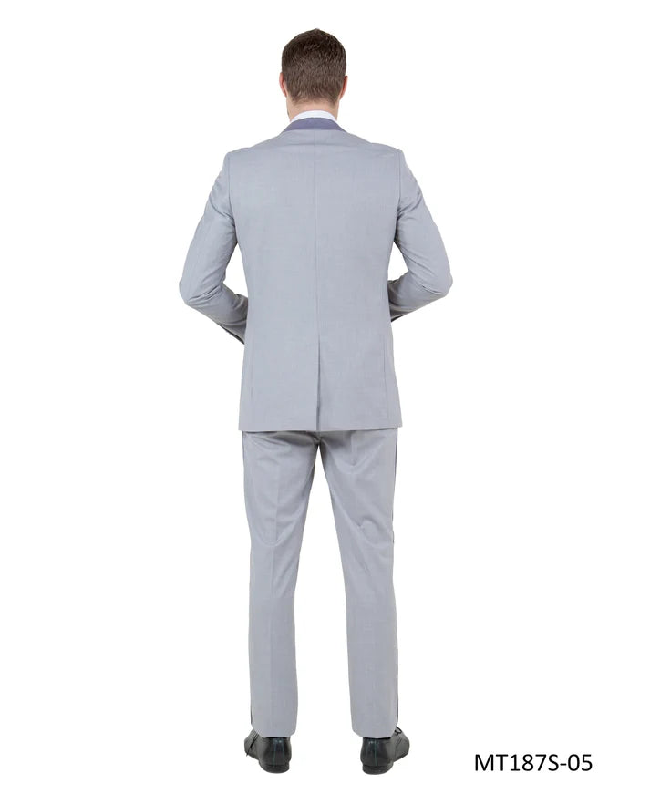 Light Grey Satin Peak Lapel Slim Fit 2-Piece Tuxedo – BM MT187S