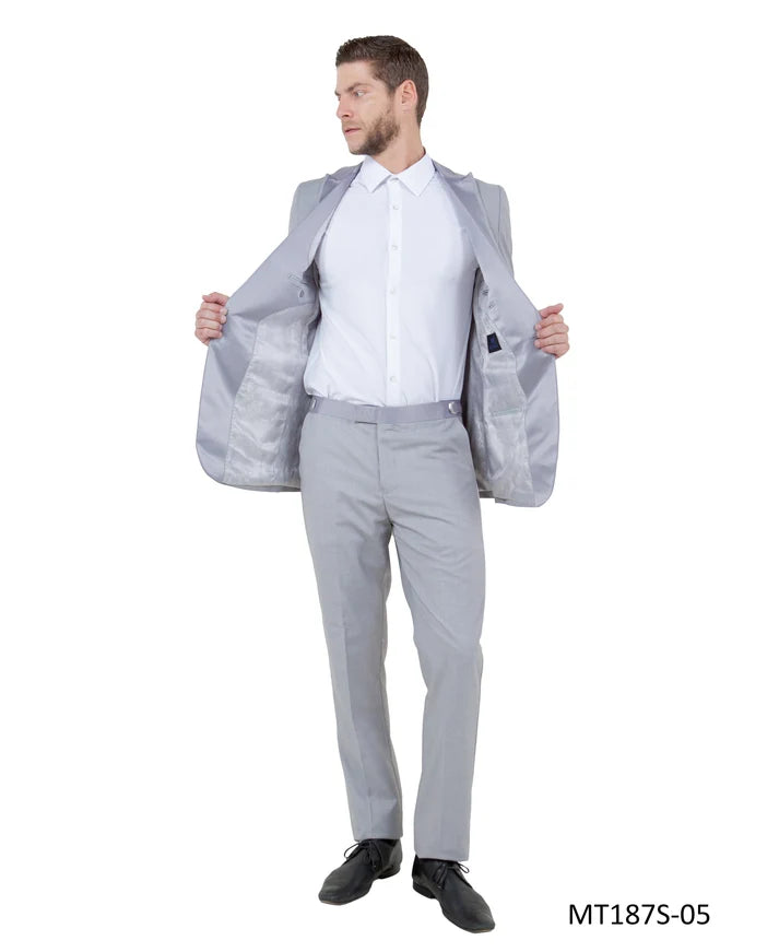 Light Grey Satin Peak Lapel Slim Fit 2-Piece Tuxedo – BM MT187S