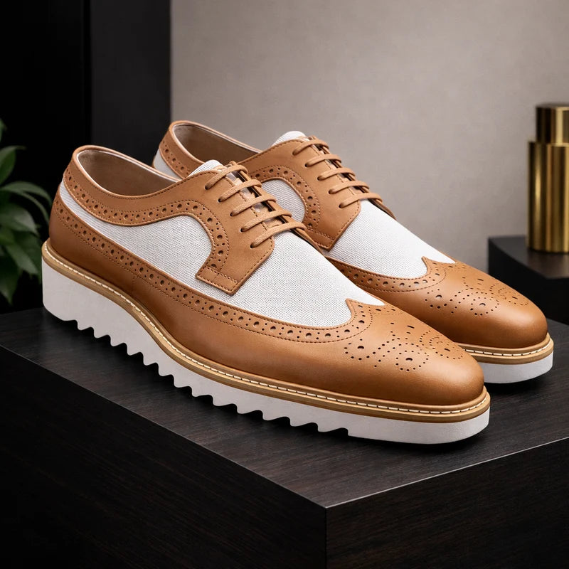 Giovanni Tone Men's Wingtip Leather Oxford Dress Shoe – Latte