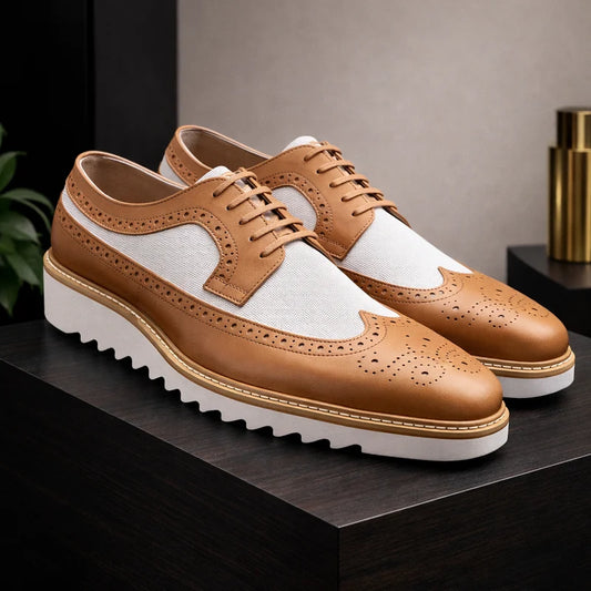 Giovanni Tone Men's Wingtip Leather Oxford Dress Shoe – Latte