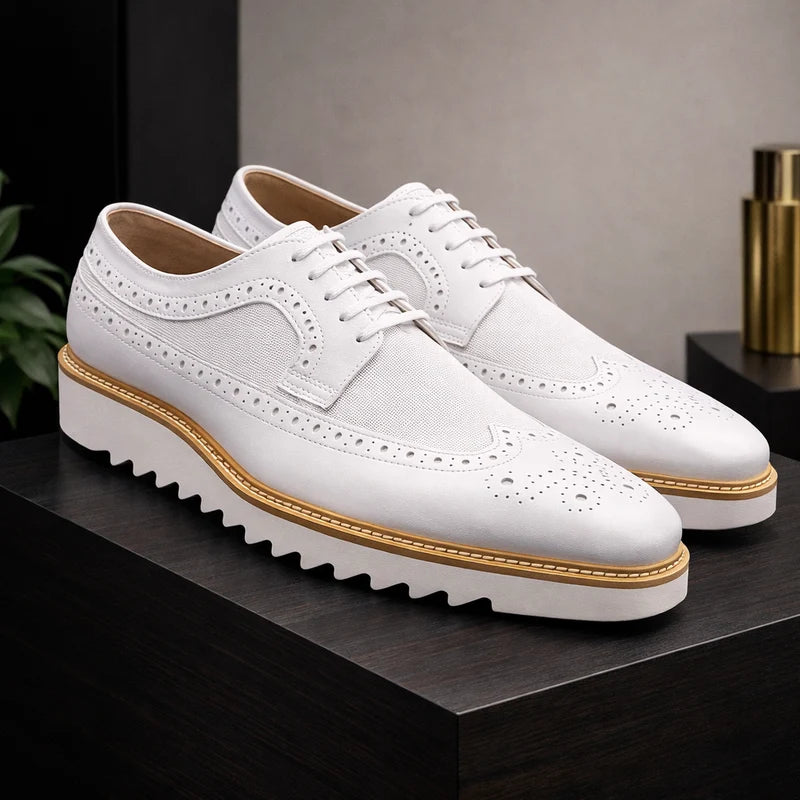 Giovanni Tone Men's Wingtip Leather Oxford Dress Shoe – White White