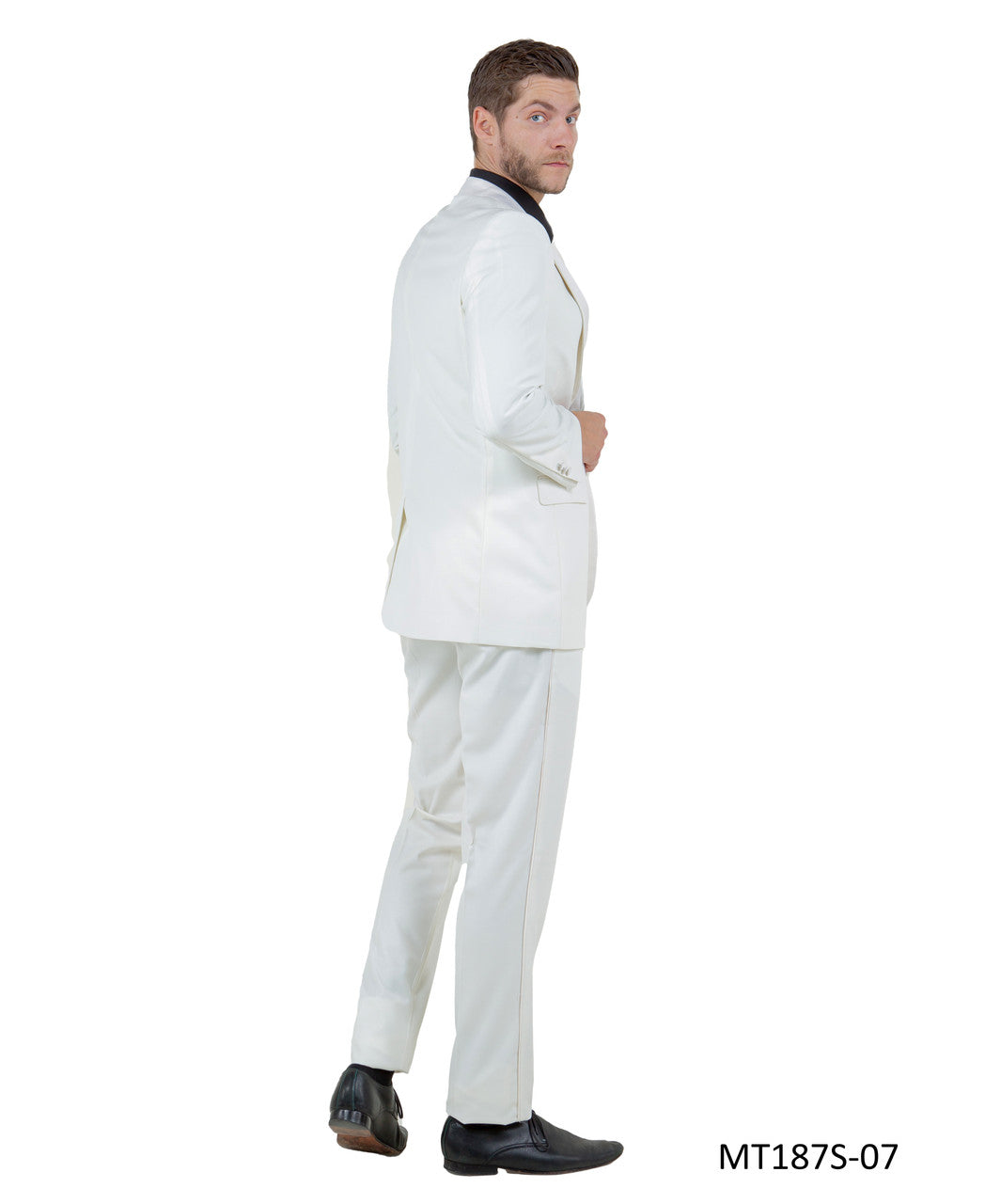 Offwhite on Offwhite Satin Peak Lapel Slim Fit 2-Piece Tuxedo – BM MT187S