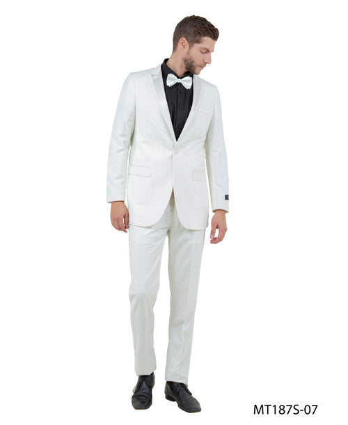 Offwhite on Offwhite Satin Peak Lapel Slim Fit 2-Piece Tuxedo – BM MT187S