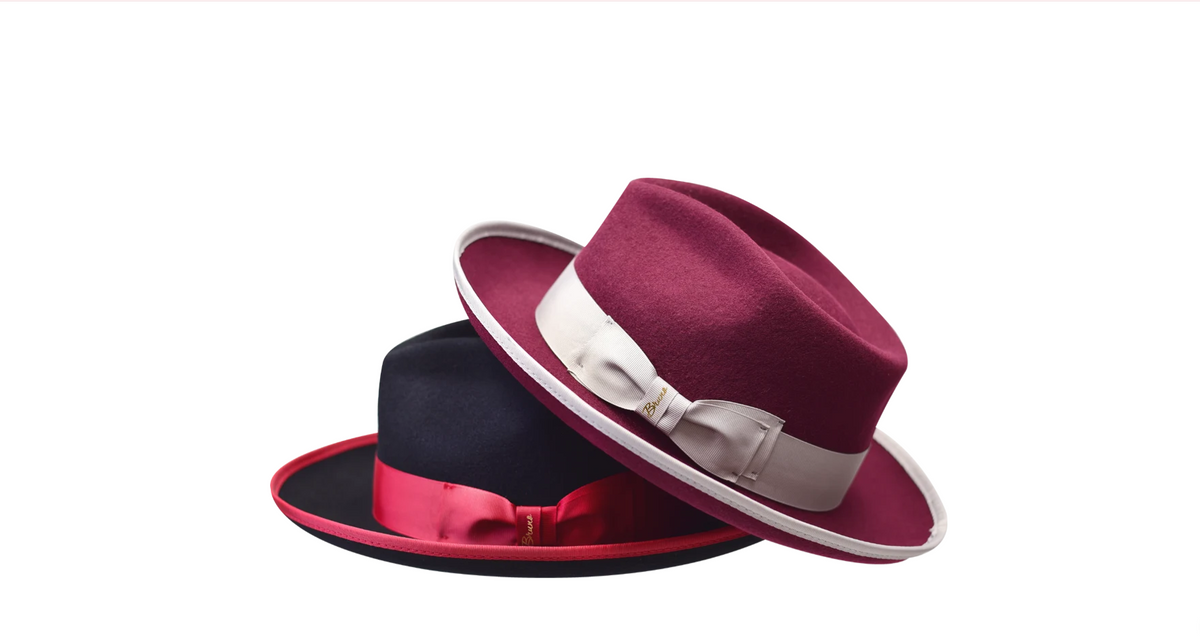Night Hawk Collection Wool Felt 2-Tone Fedora Hat with Snap Brim – Burgundy / Silver