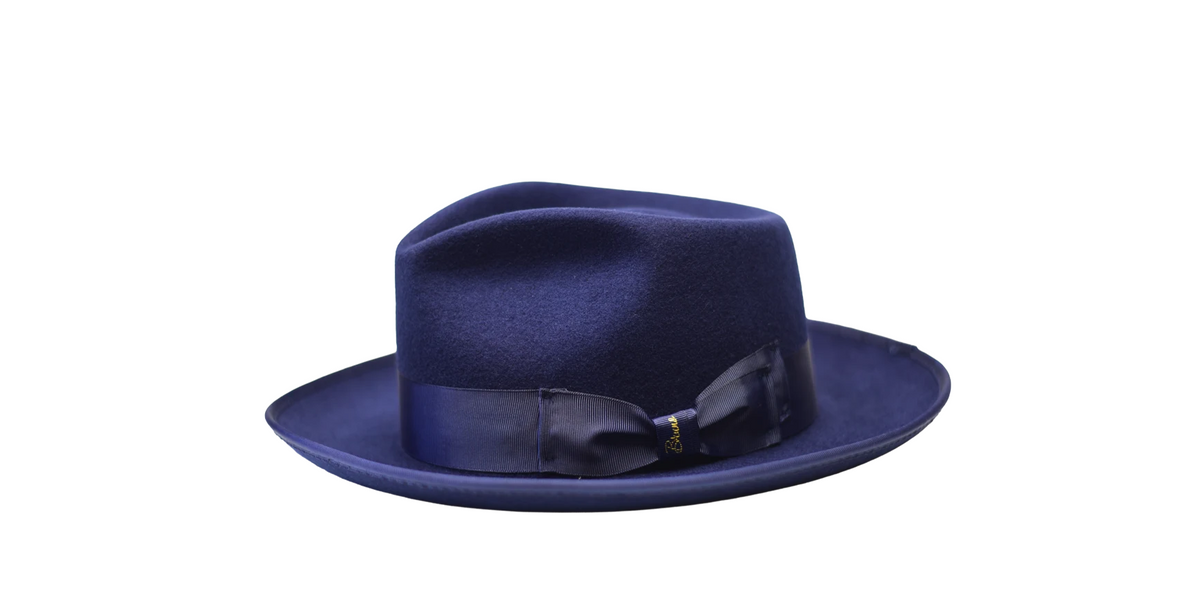 Night Hawk Collection Wool Felt Fedora Hat with Snap Brim – Navy Blue