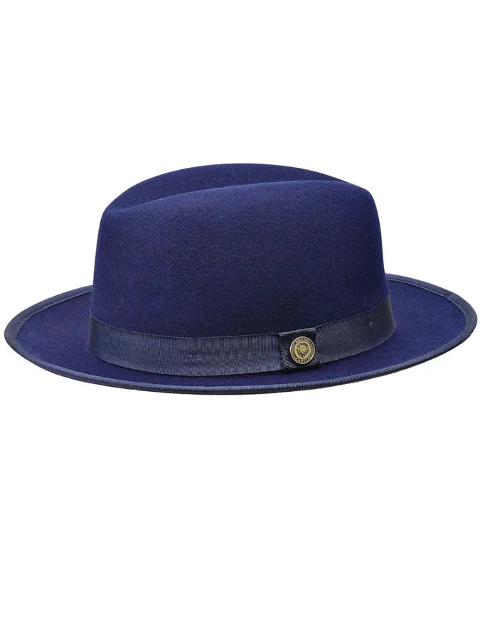 Princeton Collection Wool Felt Red Bottom Fedora Hat Snap Brim – Navy Blue/Red