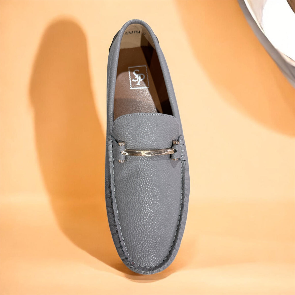 Grey Sintra Style Slip-On Sandals with Metal Buckle