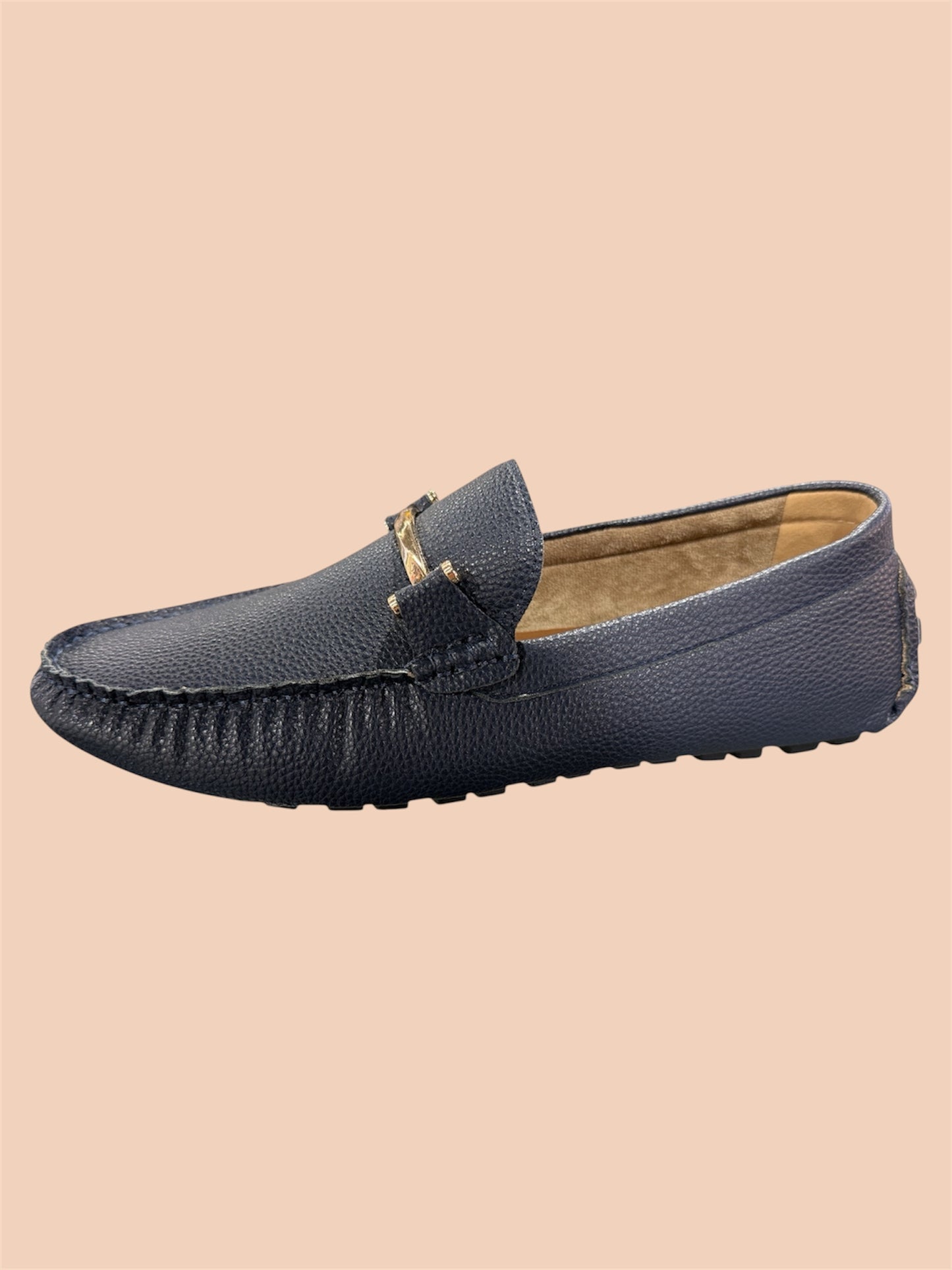 Navy Blue Sintra Style Slip-On Sandals with Metal Buckle