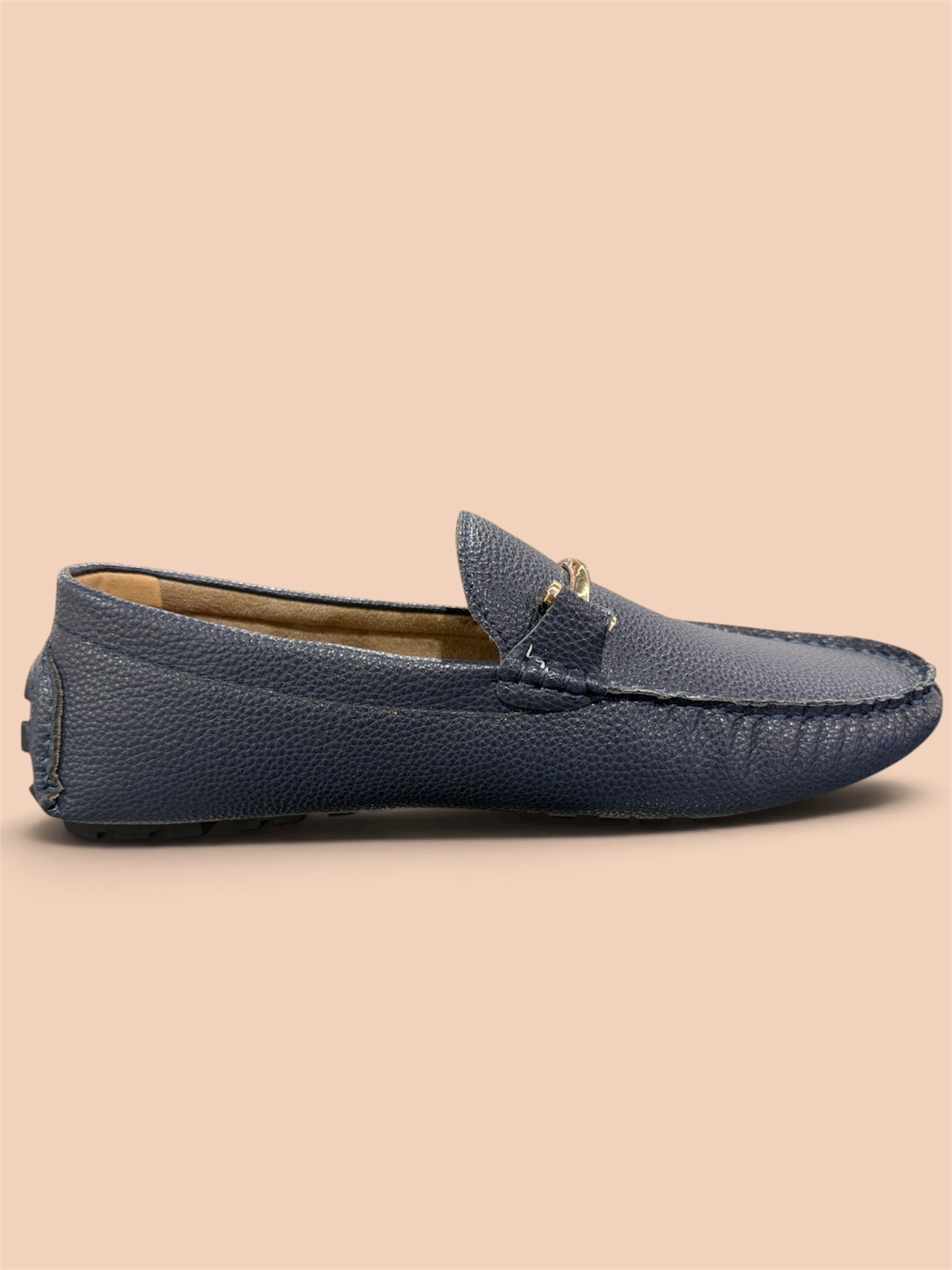 Navy Blue Sintra Style Slip-On Sandals with Metal Buckle