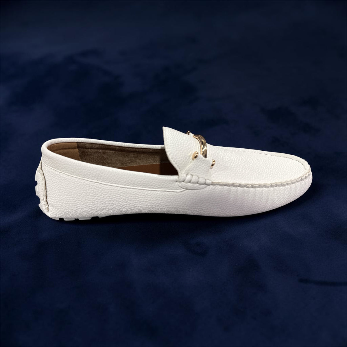 White Sinatra Style Slip-On Loafers with Metal Buckle
