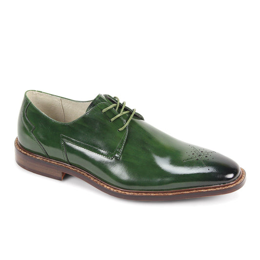 Giovanni Toby Green Leather Medallion Toe Dress Shoes