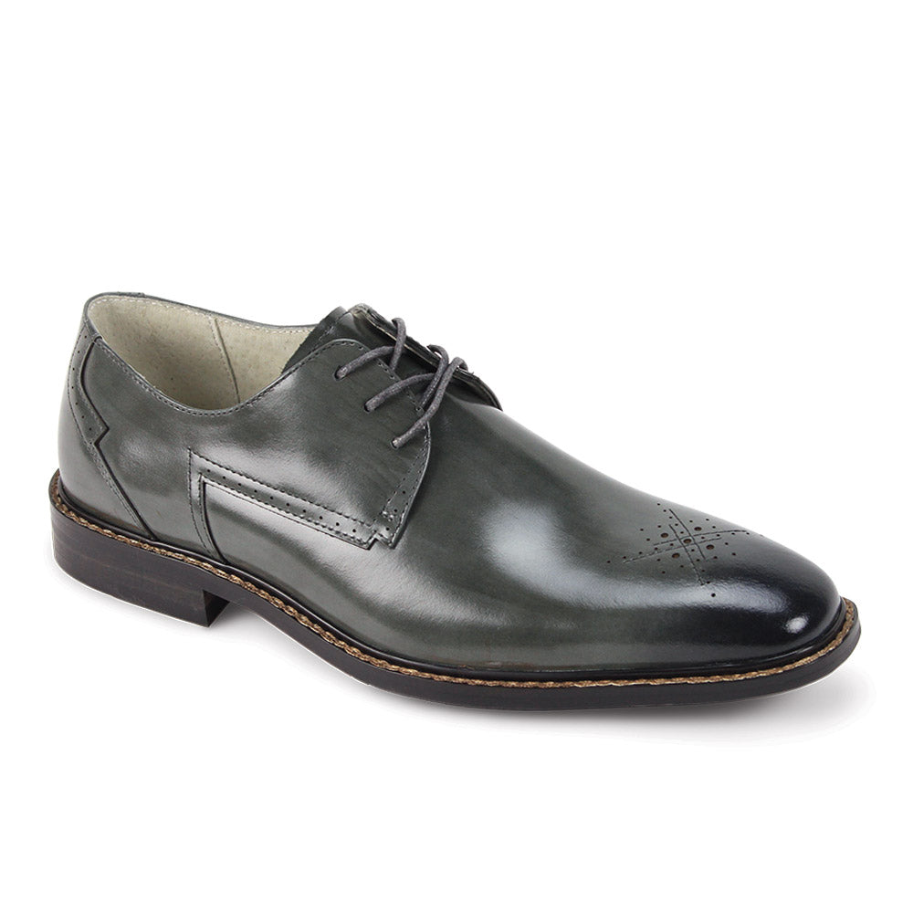 Giovanni Toby Gray Leather Medallion Toe Dress Shoes