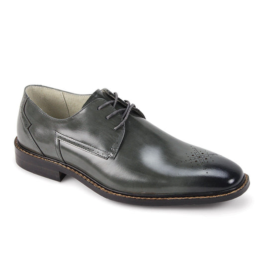 Giovanni Toby Gray Leather Medallion Toe Dress Shoes