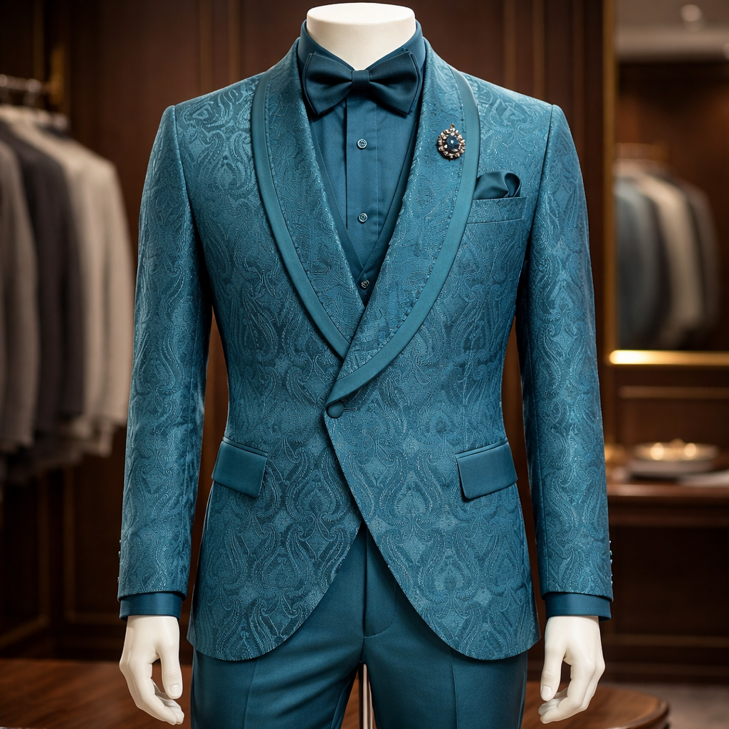 Made In Turkey Slim Fit Shawl Collar Suit - Teal Blue