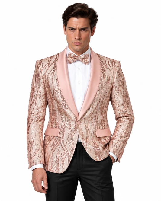 Manzini Men's Designer Blazer – Rose Pink Metallic - Manzini designer blazer photo 1 - a96c93ed-3256-48c2-809b-7049a742f44d.png