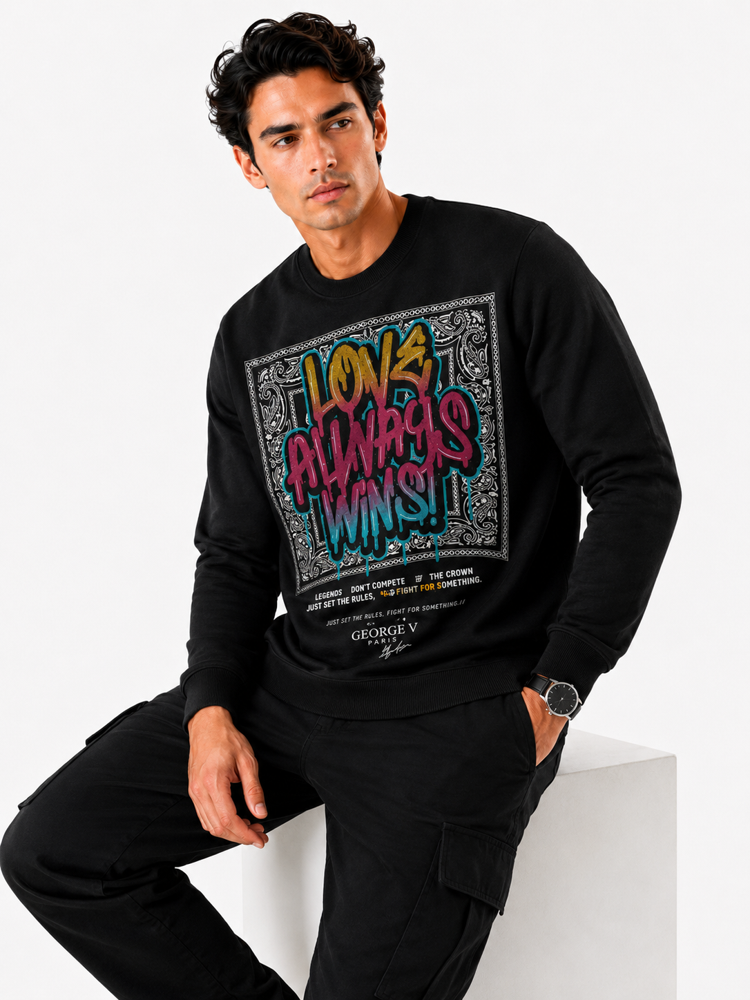 George V Love Always Wins Sweatshirt - Black - front - af96a367-94e1-4bdf-bc4a-9b8f6feb0e5f.png