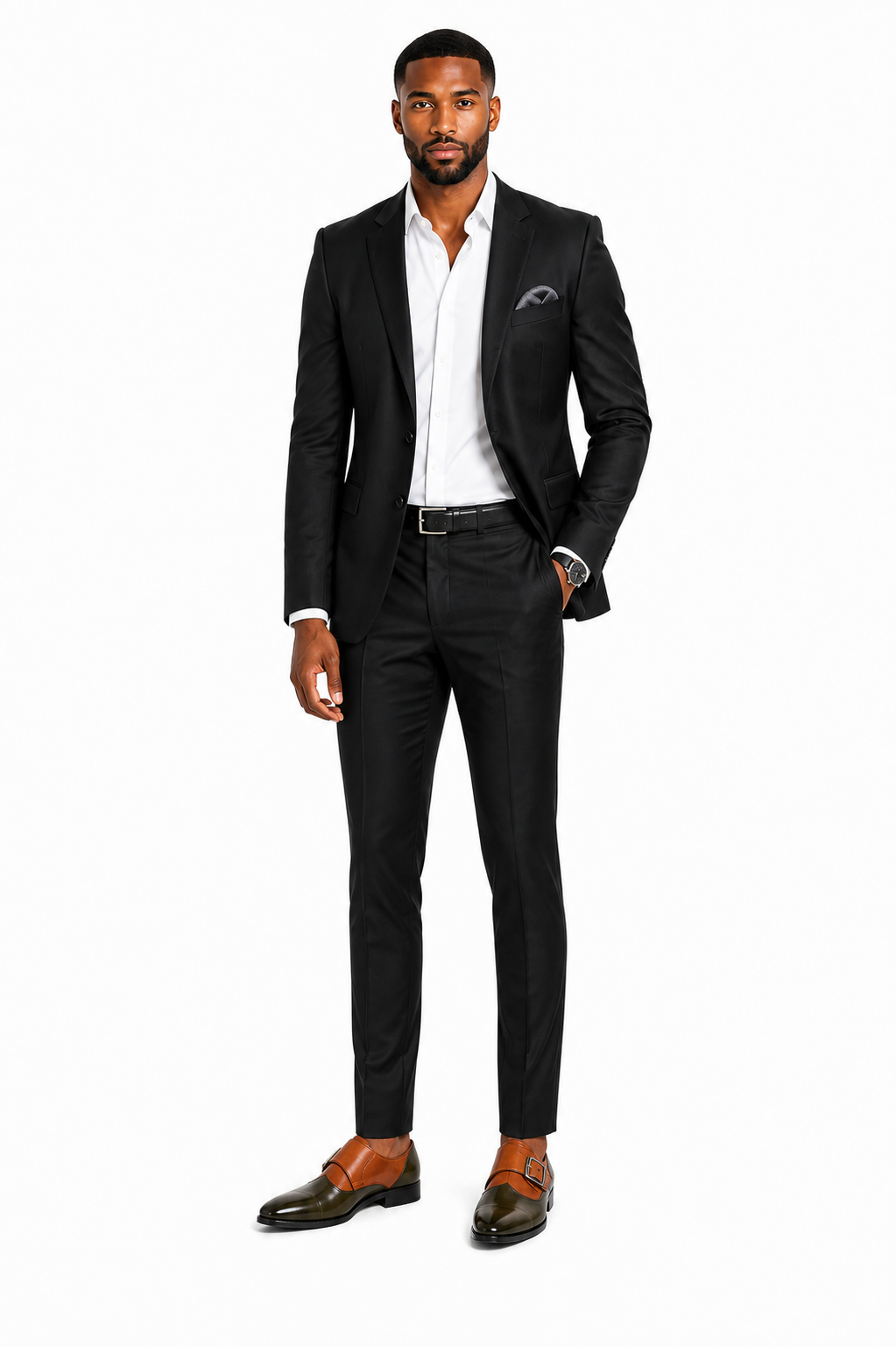 Dress Shoes Folded Vamp Monk Strap 2-Tone-Olive/Tan - Model wearing shoe - antonio-cerelli6980-03-model-centered.png