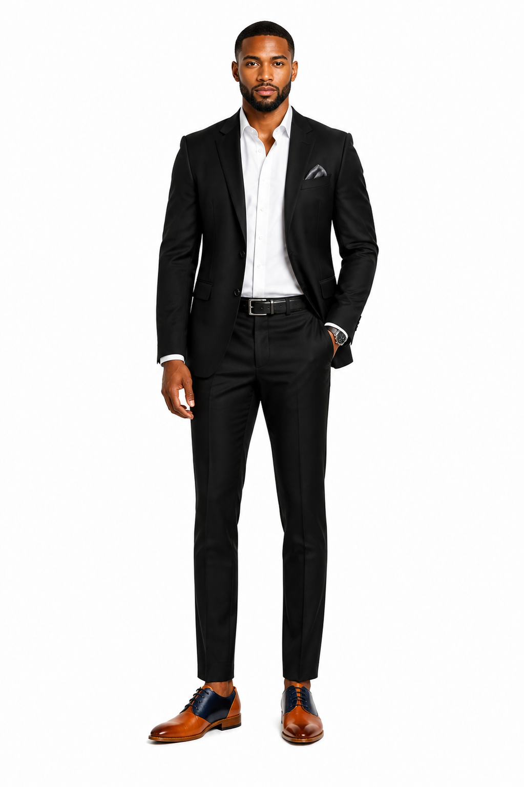 Two-Tone Tan/Navyy - Model wearing shoe - antonio-cerelli6982-03-model-centered.png