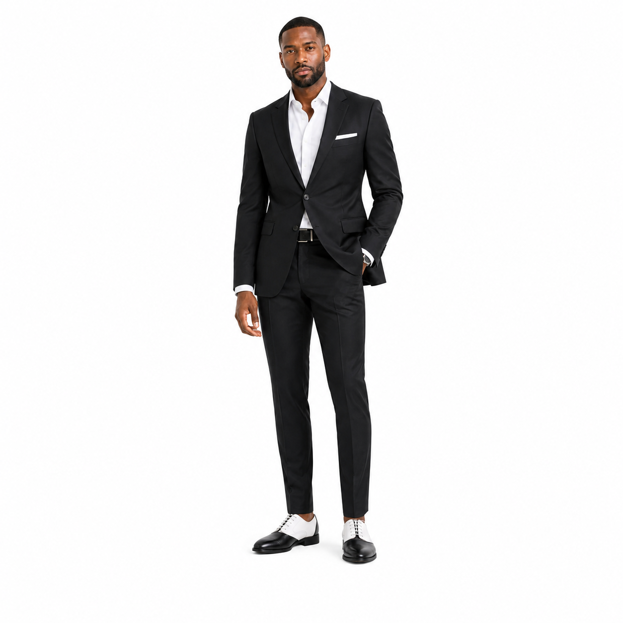 Two-Tone Lace-Up Dress Shoes Black/white - Model wearing shoe - antonio-cerelli6985-03-model-centered-imagegen.png