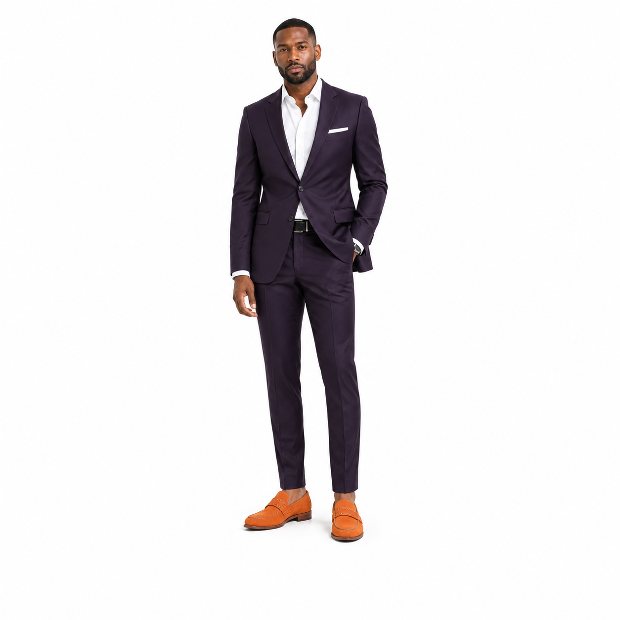 Moc Toe Woven Strap Slip-on Men's Dress Shoes Orange - Model wearing shoe - antonio-cerelli70224-03-model-centered-imagegen.png