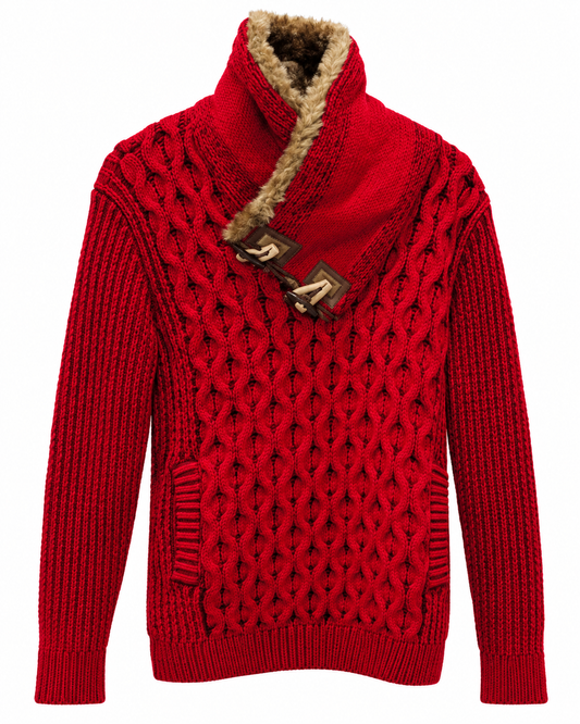 Bespoke Moda Men's Fur Collar Toggle Sweater in Red – men's Bespoke Moda sweater at Turning Point, Baltimore