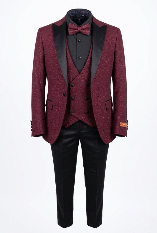 Burgundy with Black Lapel Suit
