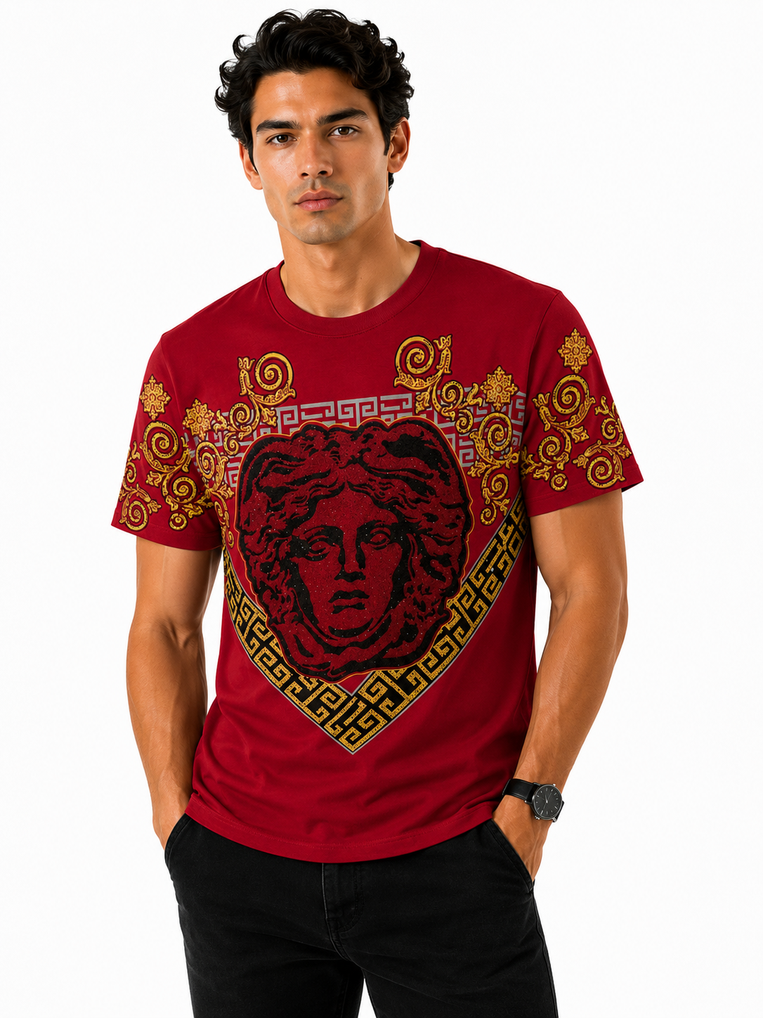 George V Medusa Crest Short Sleeve T-Shirt - Red - front - c4e665b6-58cd-44a5-b210-7f0d230c0869.png
