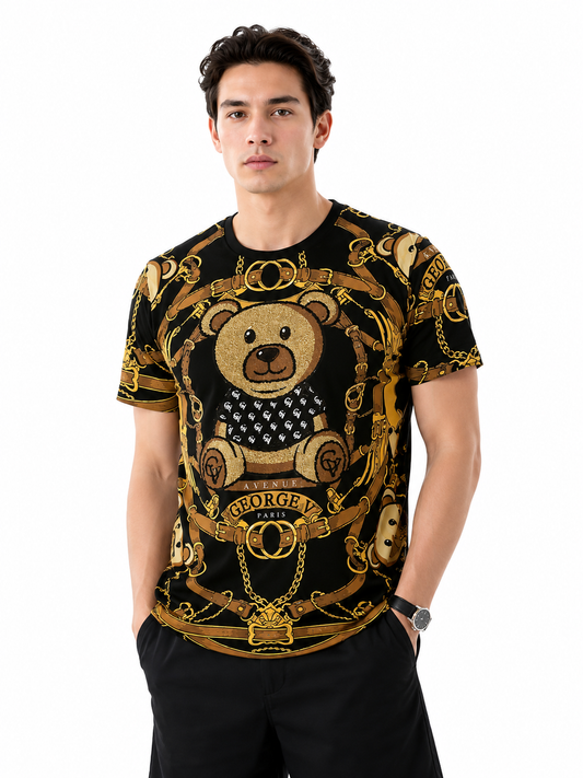 George V Teddy Bear Allover Short Sleeve T-Shirt - Black - front - cab36caf-ff3a-4ff2-863c-6f0b37446f3c.png