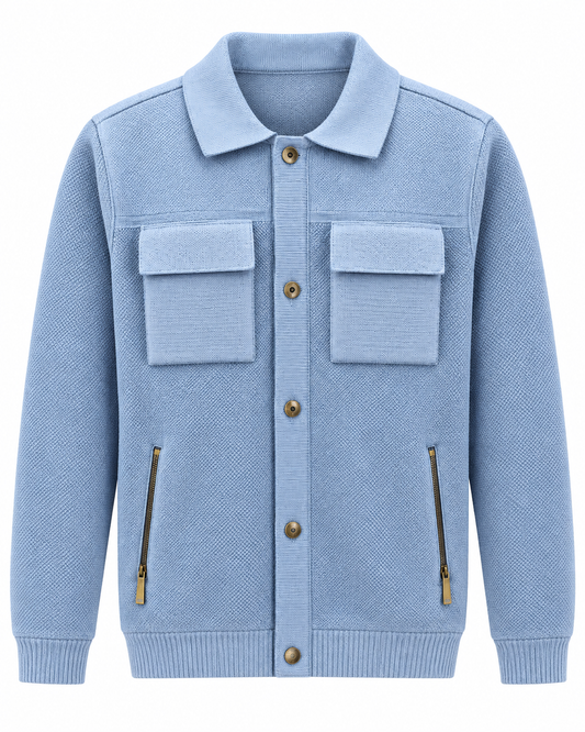 Cigar Men's Knit Shirt Jacket in Sky Blue – men's Cigar sweater at Turning Point, Baltimore