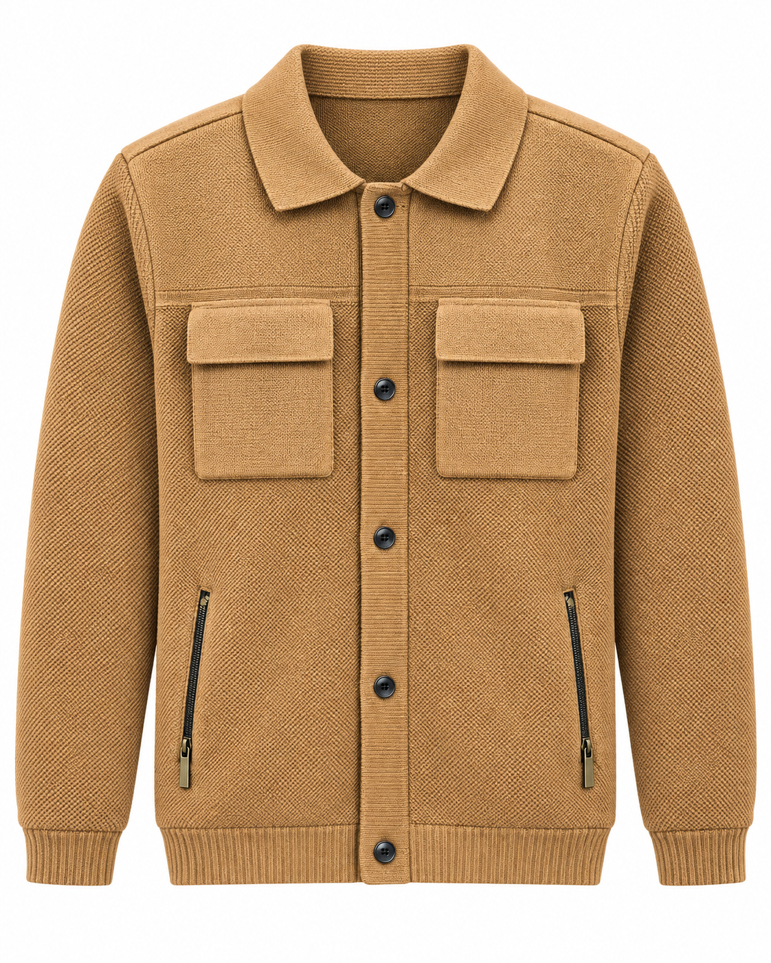 Cigar Men's Knit Shirt Jacket in Tan – men's Cigar sweater at Turning Point, Baltimore