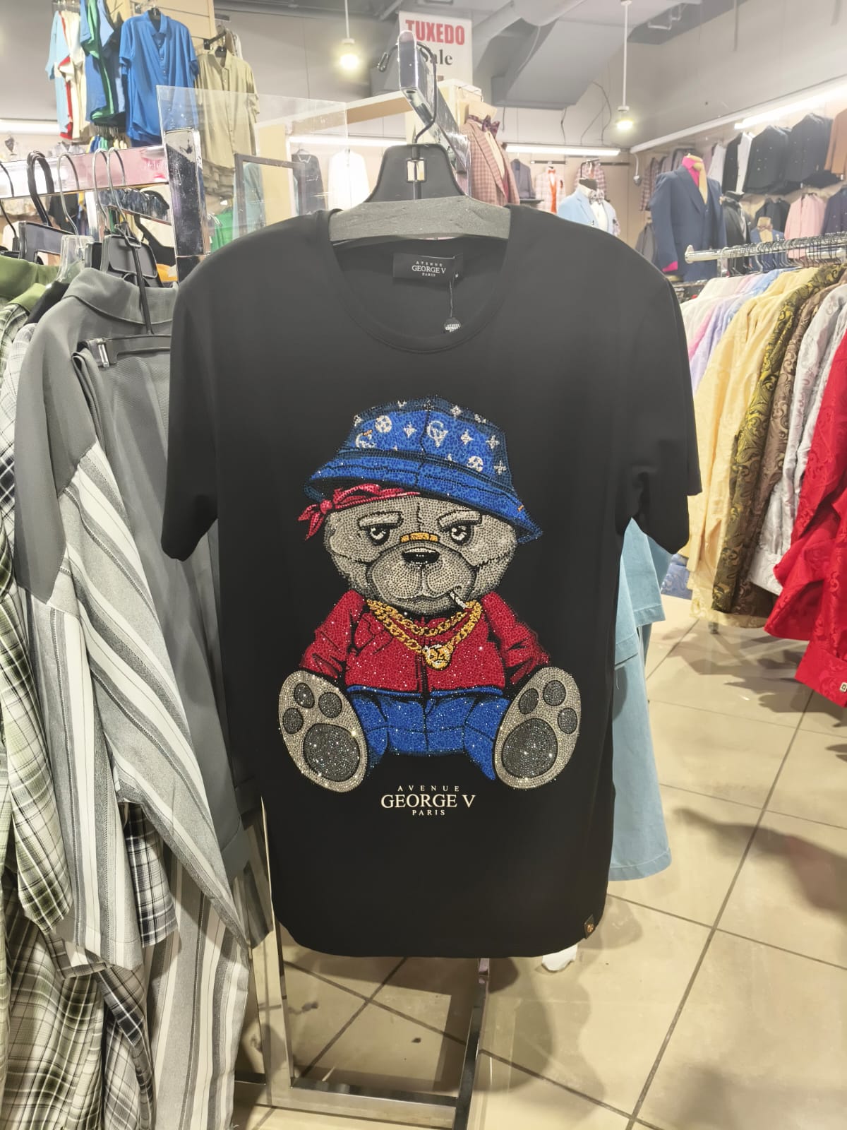 George V Colorful Bear Short Sleeve T-Shirt - colorful-bear-black.jpg