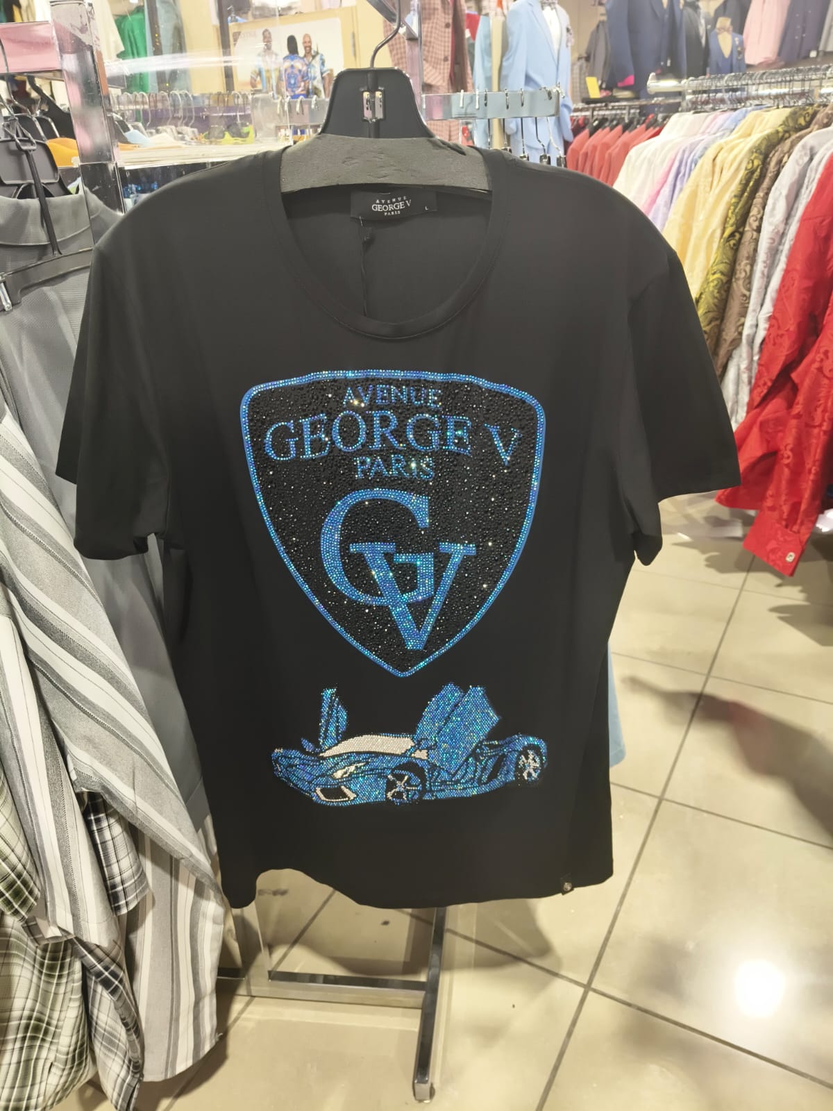 George V Crest Car Short Sleeve T-Shirt - crest-car-black-blue.jpg