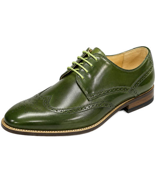 GIOVANNI Wingtip Leather Oxford Lincoln-Olive - Product image 1 - d0bb4374-764a-452d-b94a-4b12f5bb5746-bg-white.png