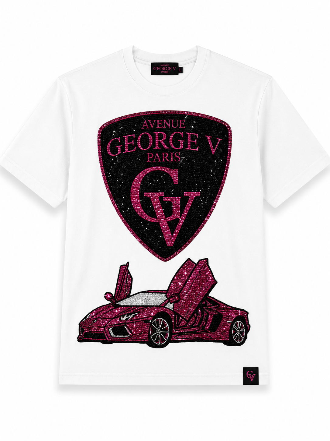 George V Crest Car Short Sleeve T-Shirt - White / Pink - product-only - df62c9c0-56f5-4ae3-98dc-c1f40029676b.png
