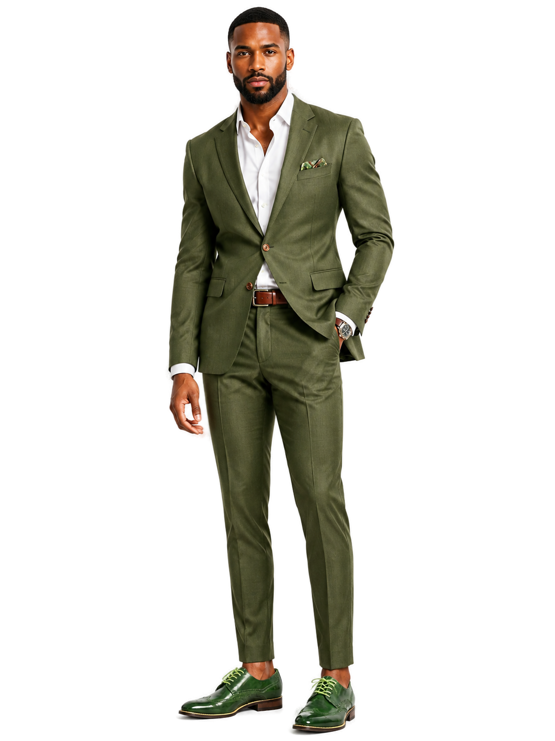 GIOVANNI Wingtip Leather Oxford Lincoln-Olive - Model wearing shoe - ec4a5a5f-4d5c-4e5f-a3f8-68b17270f23f-bg-white.png